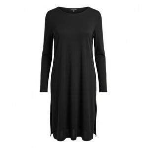 Eileen Fisher Black Long Sleeve Jersey Shift Dress Size Small S Minimalist Class